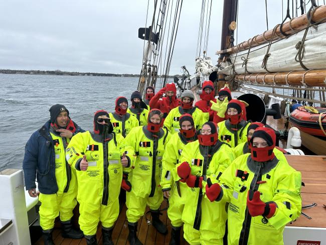 Crew on deck for Sail and Safety Training in the Lunenburg Bay